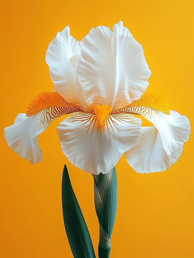 Blooming white iris with yellow background in garden setting