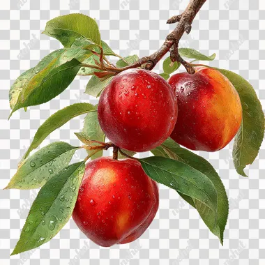 a branch with peaches juicy realistic on a transparent png background --s 250