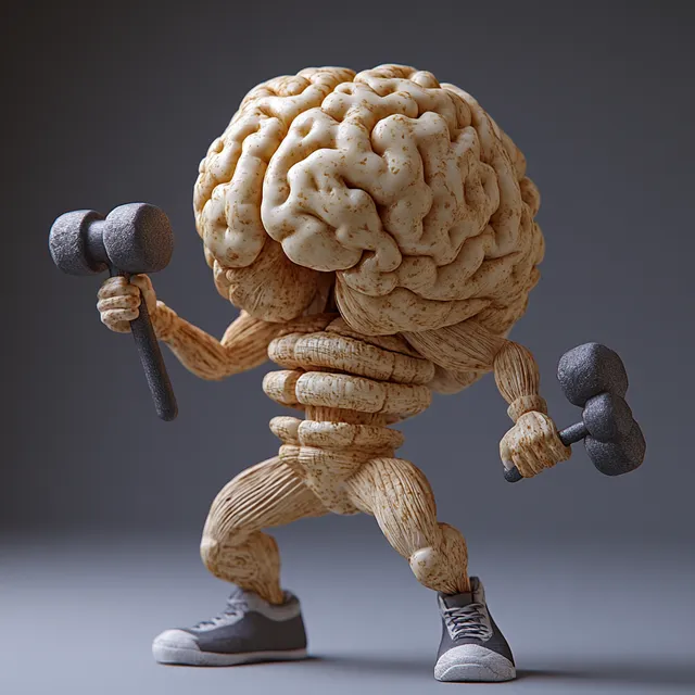 Wooden Model of a Human Figure Exercising with Dumbbells and Jogging