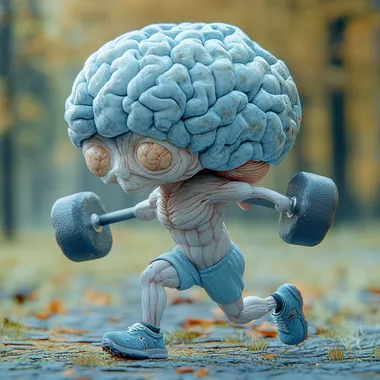 A human brain holding dumbells, egsersizing and jogging --s 1000