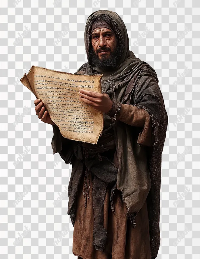 8th Century Man Reading Ancient Text on Leather