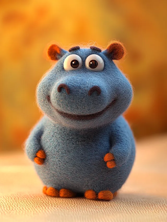 Cute Hippo Stuffed Animal on Table in Bright Colors and Minimalist Design