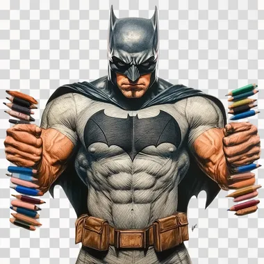 color pencil sketch style batman posing front double biceps, mussular, full body, low detail, thick lines-ar5:7