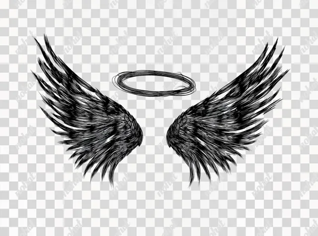 PNG Elegant Black Angel Wings with Halo
