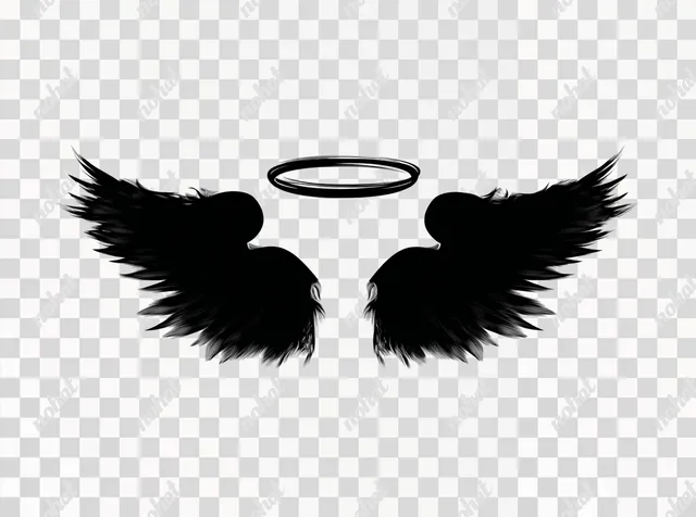PNG Simple Black Angel Wings with Halo