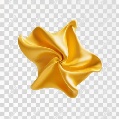 Cute, yellow, star-shaped,symmetric, floating in the air. silk texture, captured in high-definition photography or 3D rendering,White background.