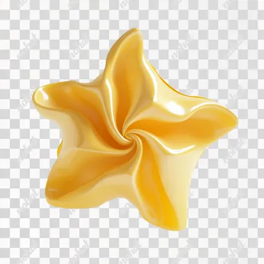 Cute, yellow, star-shaped,symmetric, floating in the air. silk texture, captured in high-definition photography or 3D rendering,White background.