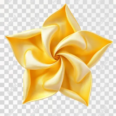 Cute, yellow, star-shaped,symmetric, floating in the air. silk texture, captured in high-definition photography or 3D rendering,White background.