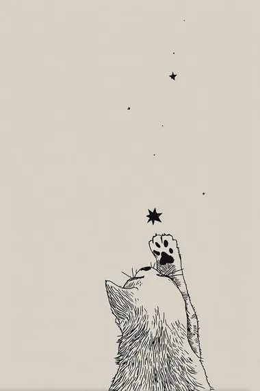 simple and small lineart, cat paw reaching up for a star in vintage style   rofile kyxuu5e  --raw