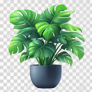 in a pot, long tropical leaves, big long leaves, minimalistic abstract vector style, white background --s 750
