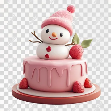 Strawberry Snowman Cake2D icon designs. game, patterns, matte clay, cute 2d cartoon style, simple backgroun