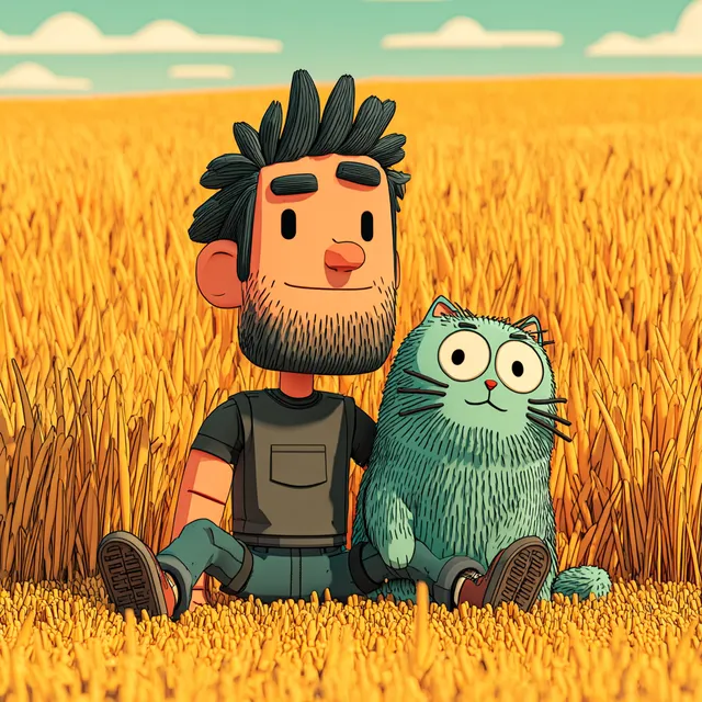 Friendly 3D Avatar with British Shorthair Cat in Golden Field