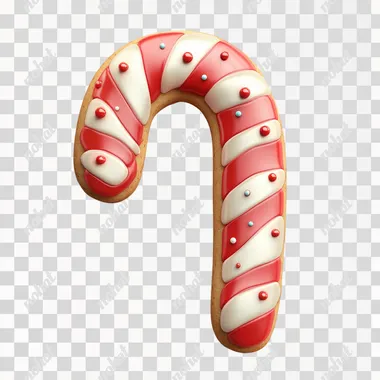 ging Douglass cookie in the shape of candy cane, white background, simple illustration, cute, bright-coloured icing ,Christmas atmosphere,photograph,4K,realistic,high quality,ultra-detailed,detailed