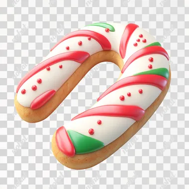 ging Douglass cookie in the shape of candy cane, white background, simple illustration, cute, bright-coloured icing ,Christmas atmosphere,photograph,4K,realistic,high quality,ultra-detailed,detailed