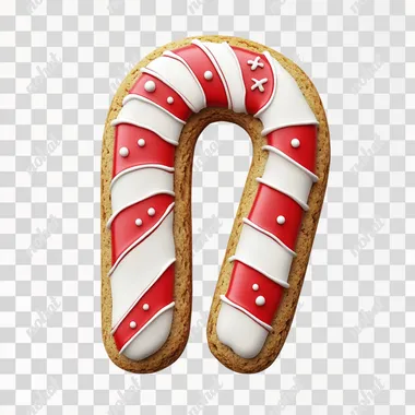 ging Douglass cookie in the shape of candy cane, white background, simple illustration, cute, bright-coloured icing ,Christmas atmosphere,photograph,4K,realistic,high quality,ultra-detailed,detailed
