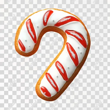 ging Douglass cookie in the shape of candy cane, white background, simple illustration, cute, bright-coloured icing ,Christmas atmosphere,photograph,4K,realistic,high quality,ultra-detailed,detailed
