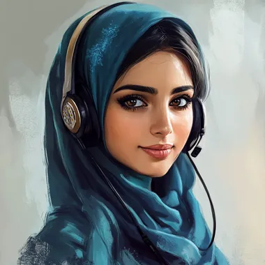 Prompt me an image of a female Arab as a customer call center agent