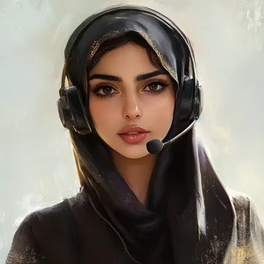 Prompt me an image of a female Arab as a customer call center agent
