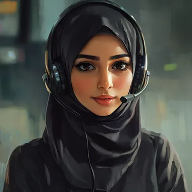 Prompt me an image of a female Arab as a customer call center agent