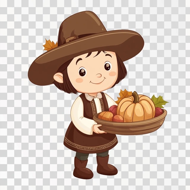 Thanksgiving Pilgrim for kids. Isolated on white background.