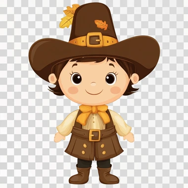 Thanksgiving Pilgrim for kids. Isolated on white background.