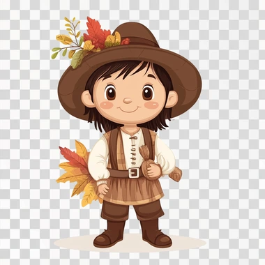 Thanksgiving Pilgrim for kids. Isolated on white background.
