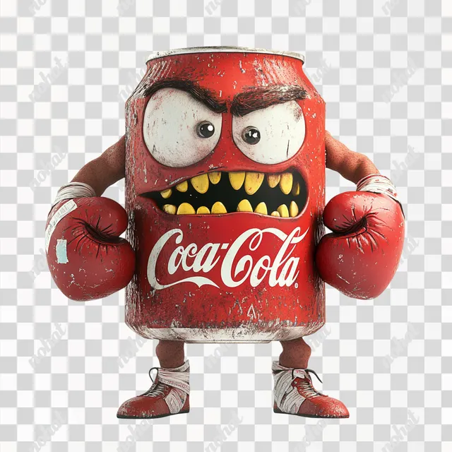 PNG Cartoon Coke Can Boxer with Gloves and Bandaids in Colorful Style