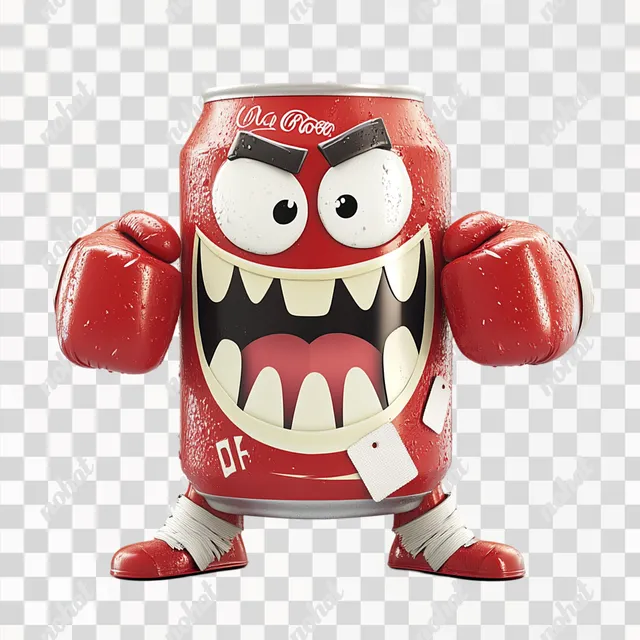 PNG Anthropomorphic Coke can with boxing gloves and fierce expression