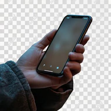 Hand holding smartphone device and touching screen