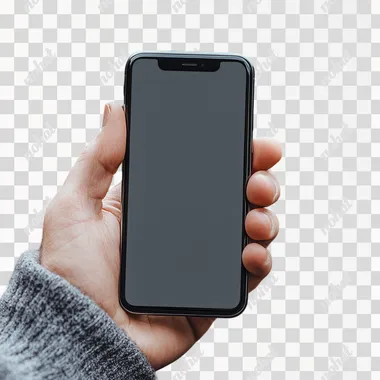 Hand holding smartphone device and touching screen