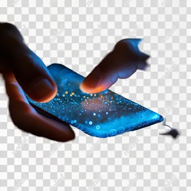 Hand holding smartphone device and touching screen