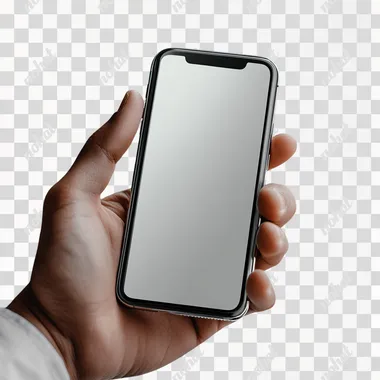 Hand holding smartphone device and touching screen