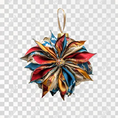 Overhead photo of realistic single Crismas ornament in crazy shape.Diy handmade.View from above.White background.