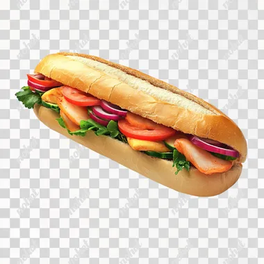 realistic photo of Banh Mi , white background