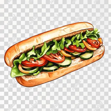 realistic photo of Banh Mi , white background