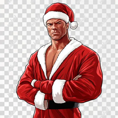 an animated cartoon image of Bruce Willis from die hard dressed up in a Santa suit that looks like a hip hop rapper on a white background