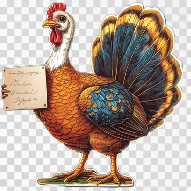 cute and adorable whimisical full body turkey cutout, full body, holding a massive sign big enough to write an invitation --s 250