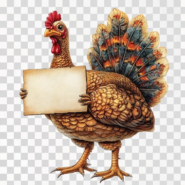 cute and adorable whimisical full body turkey cutout, full body, holding a massive sign big enough to write an invitation --s 250