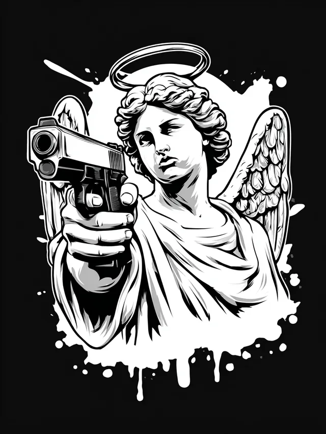 Angel with Handgun Graffiti Art T-Shirt Design