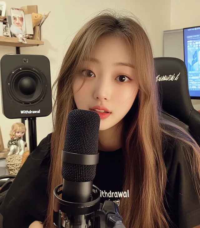Streaming Vibes: A Charming Korean Girl Talks Into the Mic