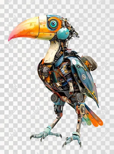 Watercolor Clipart, White background, ultra detailed, hyper realistic. A beautiful watercolor of a whimsical toucan bird in the style of Kandinsky and Thomas Kinkade, vibrant color palette, dreamy atmosphere, pastel colors, full body, high resolution.