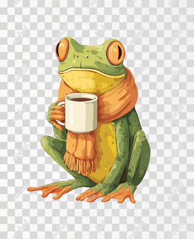 funny frog drinking coffee, clip art, rinting design, clear background  rofile jfjfrm3   --raw