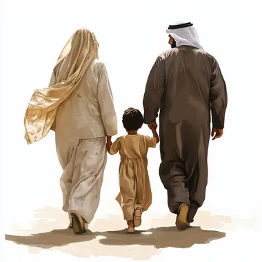 PNG OF SAUDI MOM, CHILD, AND DAD WALKING TOGETHER