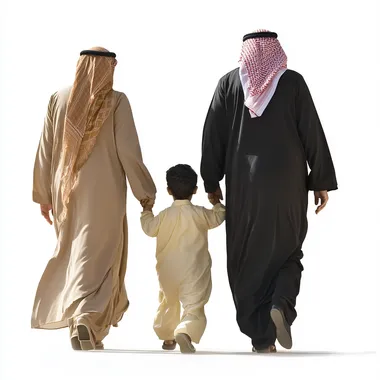 PNG OF SAUDI MOM, CHILD, AND DAD WALKING TOGETHER