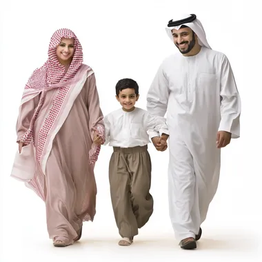 PNG OF SAUDI MOM, CHILD, AND DAD WALKING TOGETHER