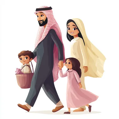PNG OF SAUDI MOM, CHILD, AND DAD WALKING TOGETHER