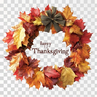 "Happy Thanksgiving" font on fall leaves, on white background