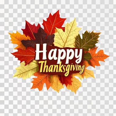 "Happy Thanksgiving" font on fall leaves, on white background