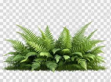 Fern plant bush isolated on a white background, PNG file with transparent space for text and cutout elements, 3D rendering illustration of ferns, 2D, flat, 4056x8K