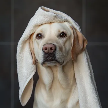 labrador towel on head